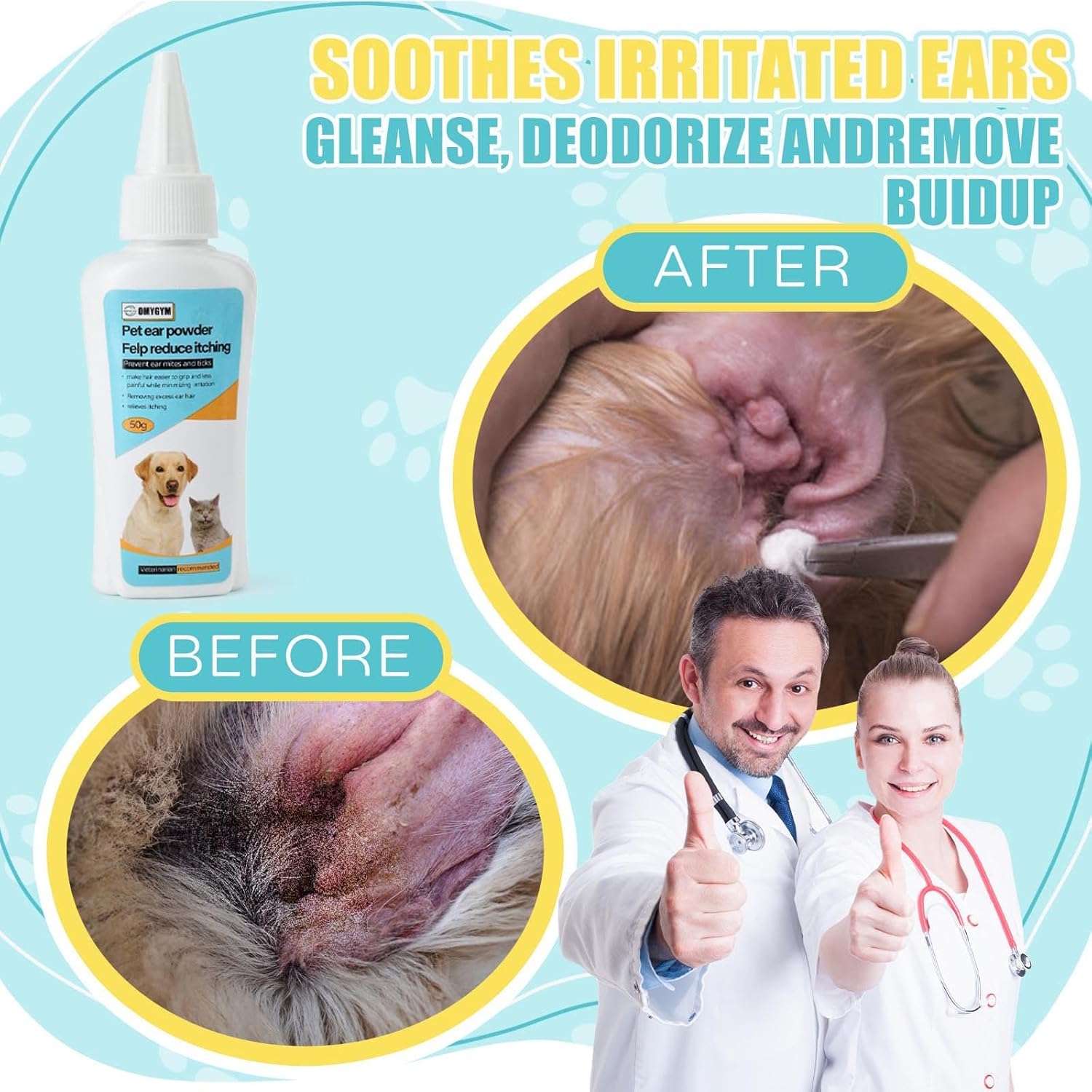 Kit de depilacion de orejas para perros poodle y schnauzer con polvo y pinzas hemostaticas