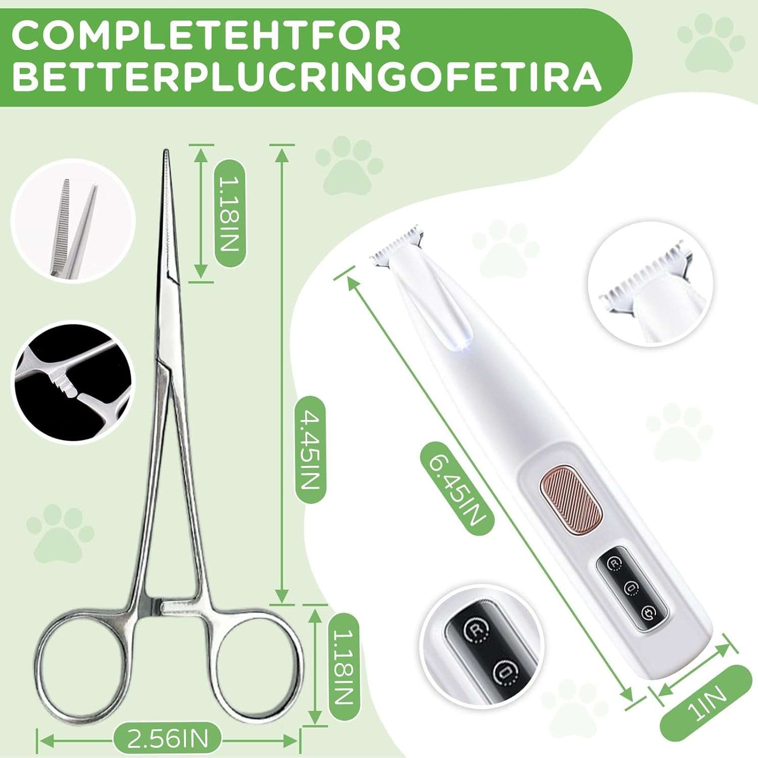 Kit de depilacion de orejas para perros poodle y schnauzer con polvo y pinzas hemostaticas