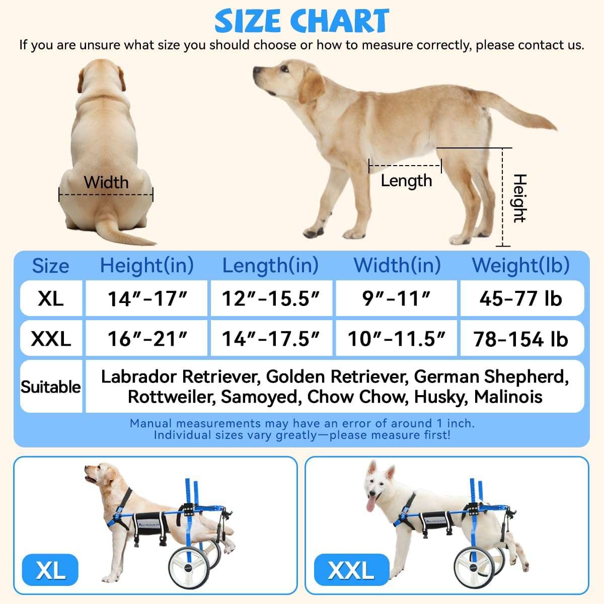 Silla ruedas perro grande reforzada metal macizo ruedas 30cm soporte 70kg pastor aleman