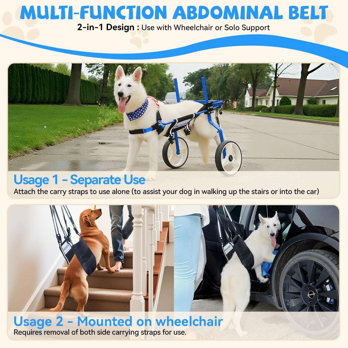 Silla ruedas perro grande reforzada metal macizo ruedas 30cm soporte 70kg pastor aleman