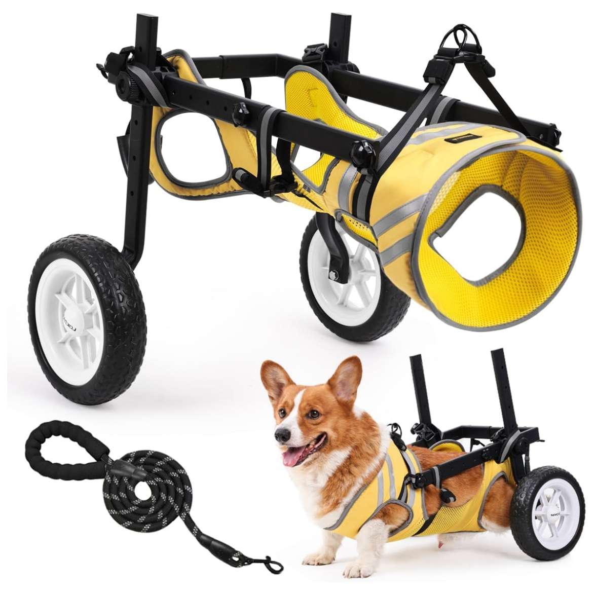 Silla ruedas perro mediano arnes malla transpirable ruedas 8 pulgadas reflectante ajustable