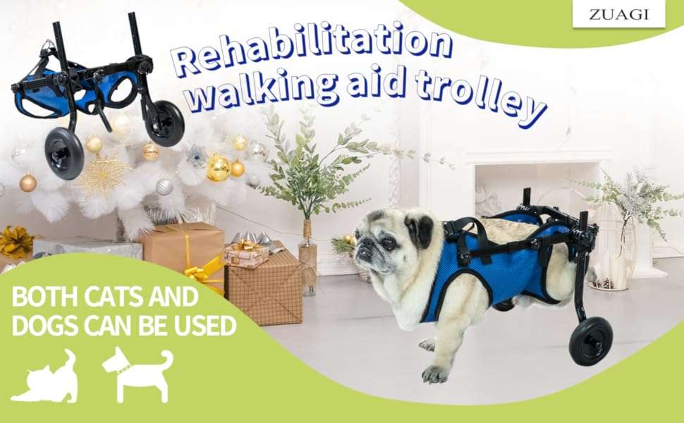 Silla de ruedas de aluminio ligero para perros con soporte abdominal de malla transpirable.