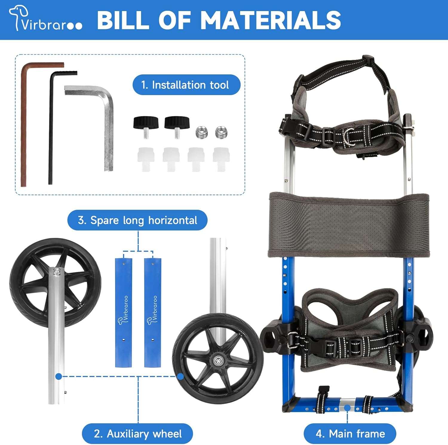 Silla de ruedas de aluminio para perros pequeños con rodamientos silenciosos y arnes suave.