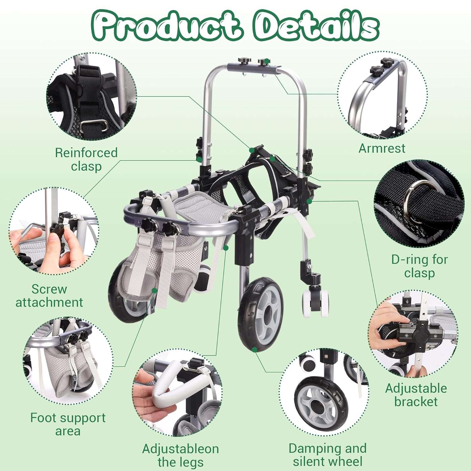 Silla ruedas perro aluminio aviacion ajustable patas traseras carrito ortopedico rehabilitacion