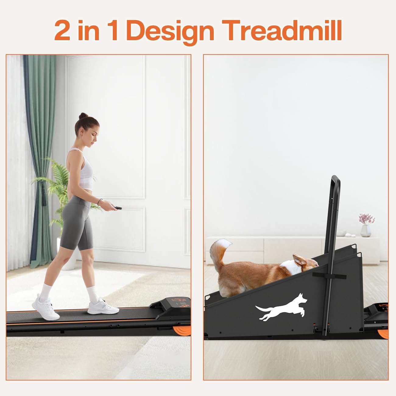 Trotadora electrica silenciosa para perros con pantalla y barreras laterales de seguridad.