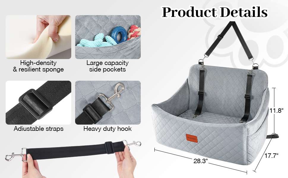 Asiento cama auto perro grande 76x53 cm memory foam ortopedica bulldog ingles border collie lavable