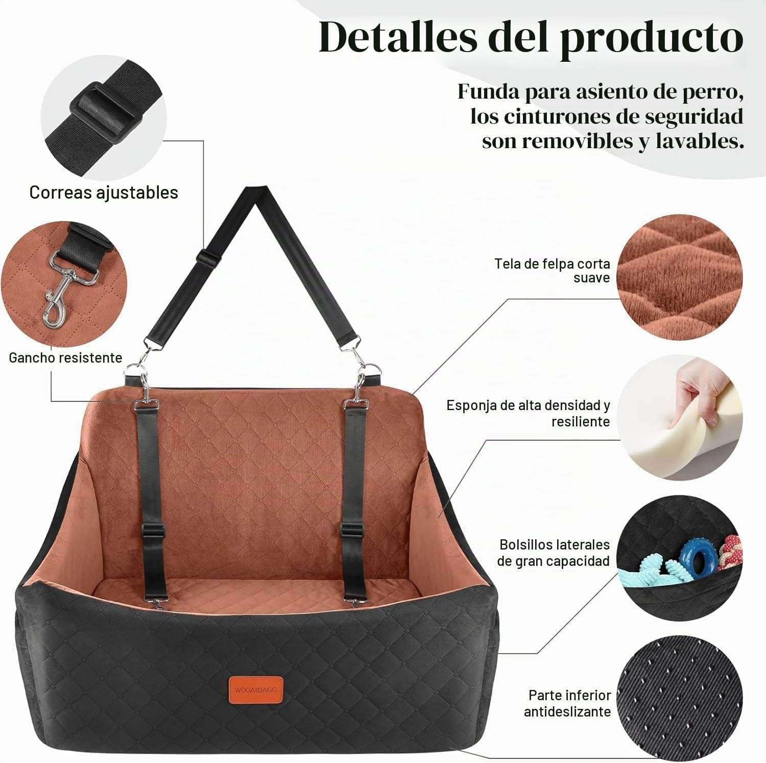 Asiento cama auto perro grande 76x53 cm memory foam ortopedica bulldog ingles border collie lavable