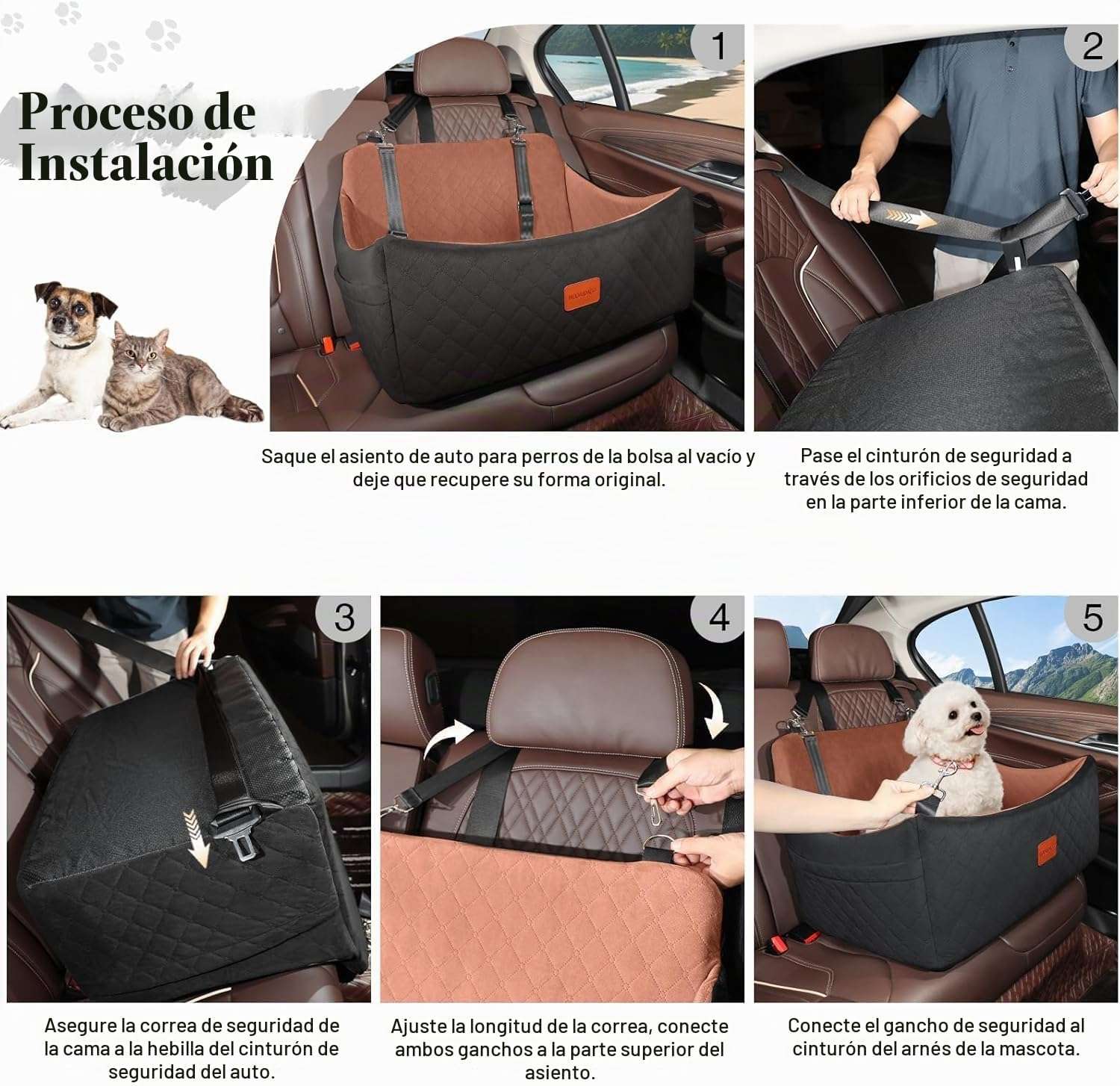 Asiento cama auto perro grande 76x53 cm memory foam ortopedica bulldog ingles border collie lavable