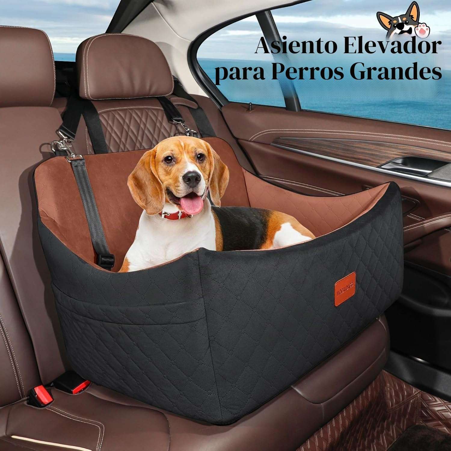 Asiento cama auto perro grande 76x53 cm memory foam ortopedica bulldog ingles border collie lavable
