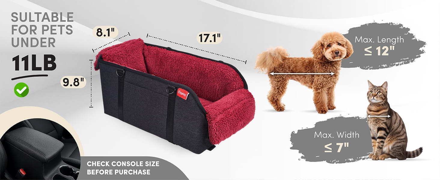 Asiento elevador para perros pequeños en consola central, convertible en bolso transportador.