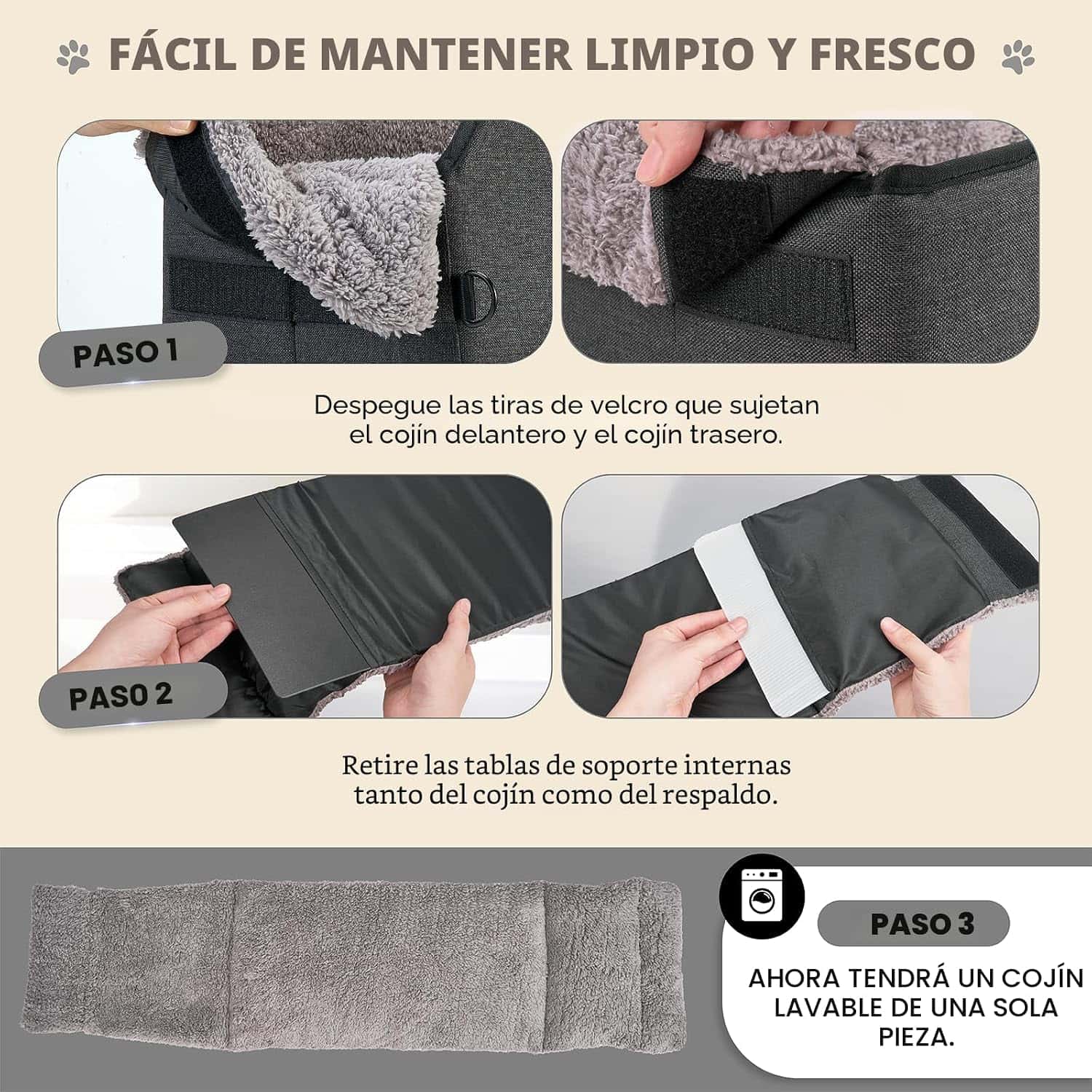 Asiento elevador para perros pequeños en consola central, convertible en bolso transportador.