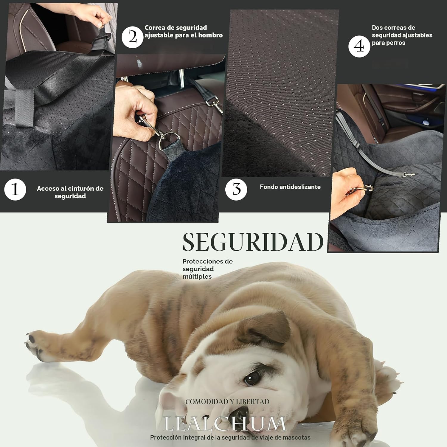Asiento elevado auto perro 48x48x48 cm vista panoramica bulldog frances pug hasta 14kg anti mareo cubo