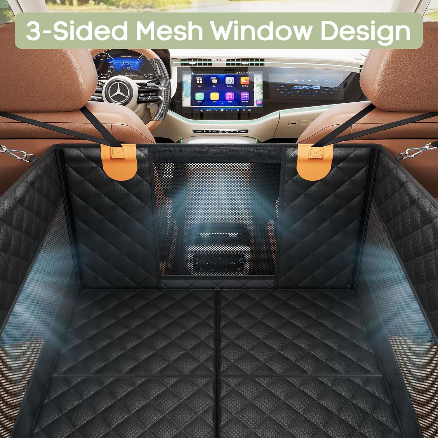 Asiento extensor auto perro base rigida 73x59x55 cm grandes golden retriever soporte fuerte ventilacion