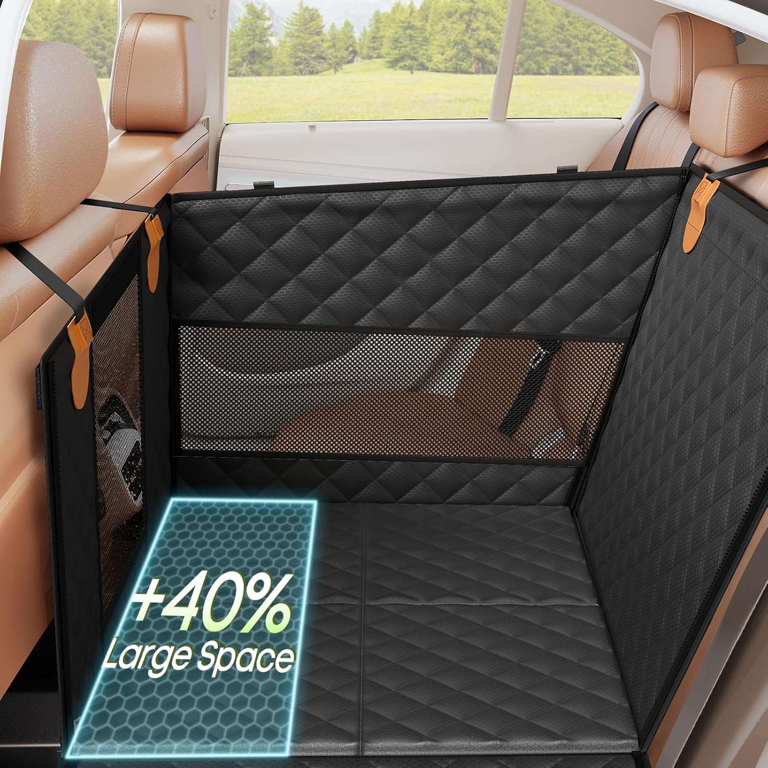 Asiento extensor auto perro base rigida 73x59x55 cm grandes golden retriever soporte fuerte ventilacion