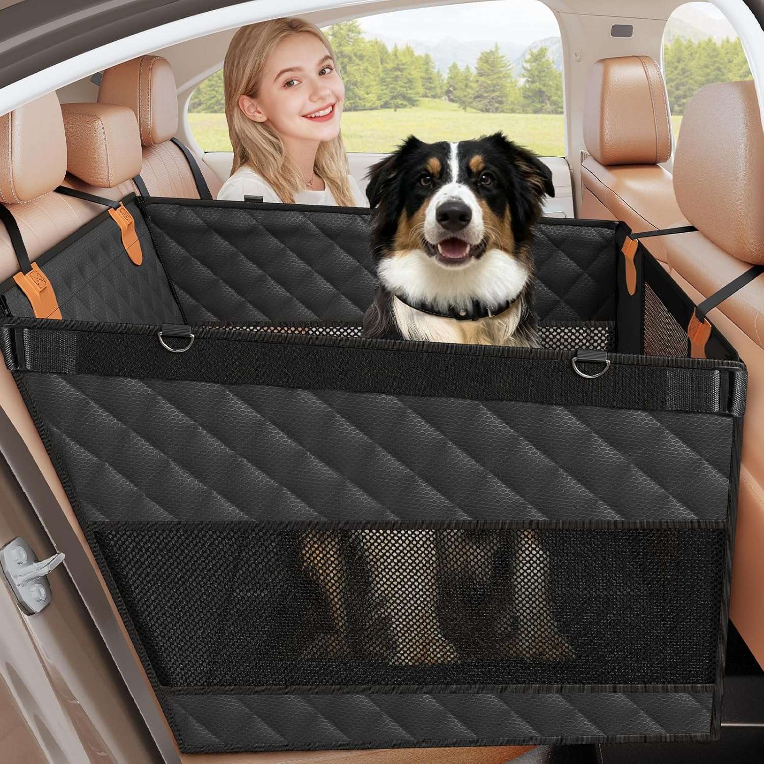 Asiento extensor auto perro base rigida 73x59x55 cm grandes golden retriever soporte fuerte ventilacion