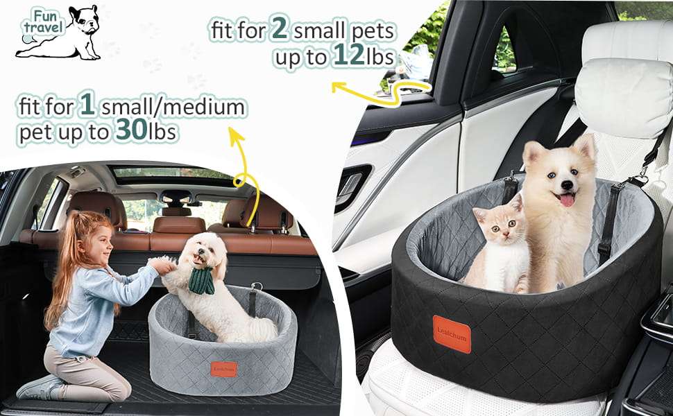 Asiento auto perro memory foam 55x45 cm cama viaje ortopedica lavable bulldog frances pug anti ansiedad