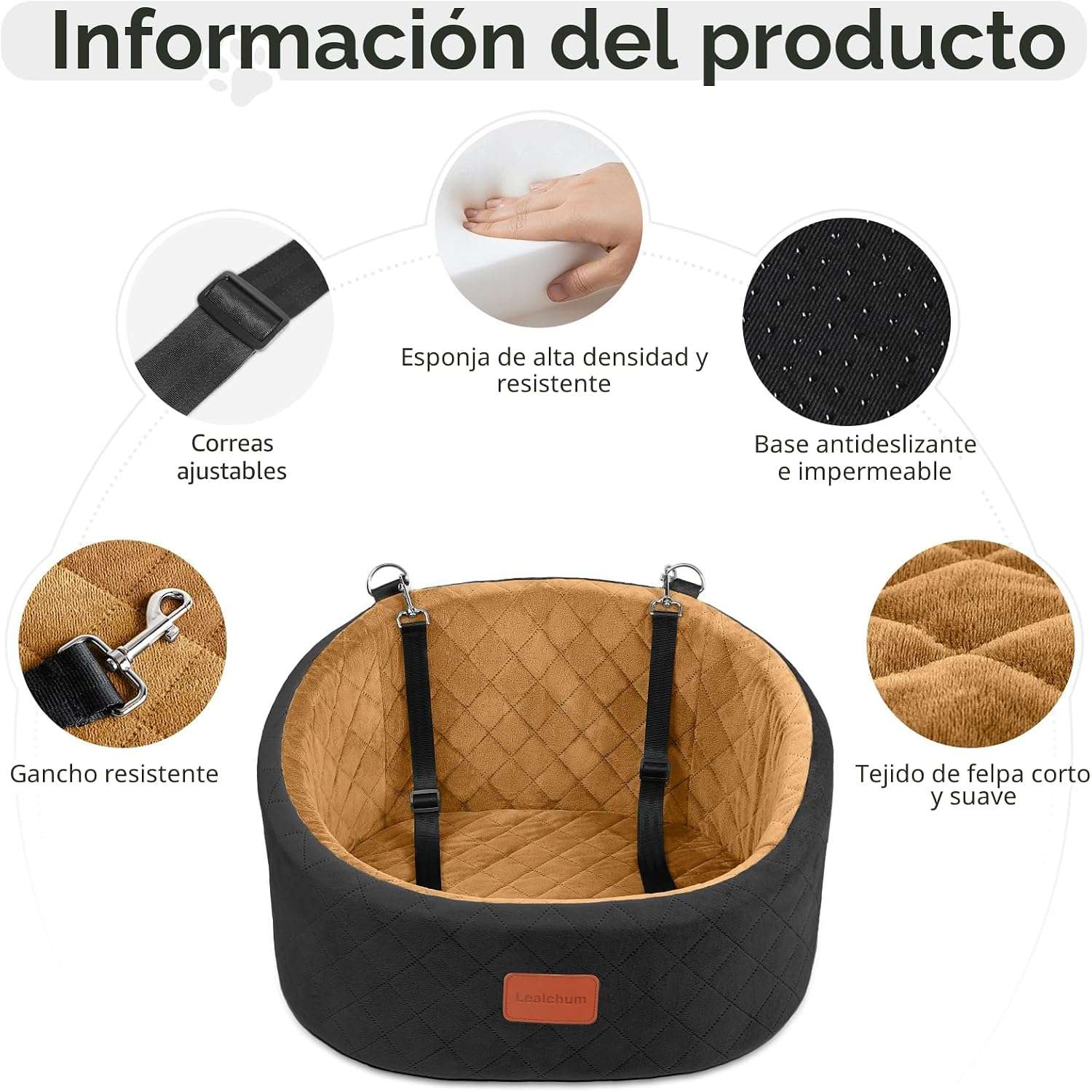 Asiento auto perro memory foam 55x45 cm cama viaje ortopedica lavable bulldog frances pug anti ansiedad