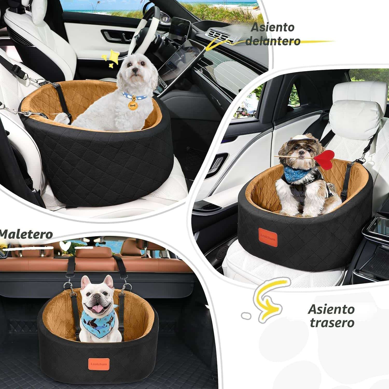 Asiento auto perro memory foam 55x45 cm cama viaje ortopedica lavable bulldog frances pug anti ansiedad