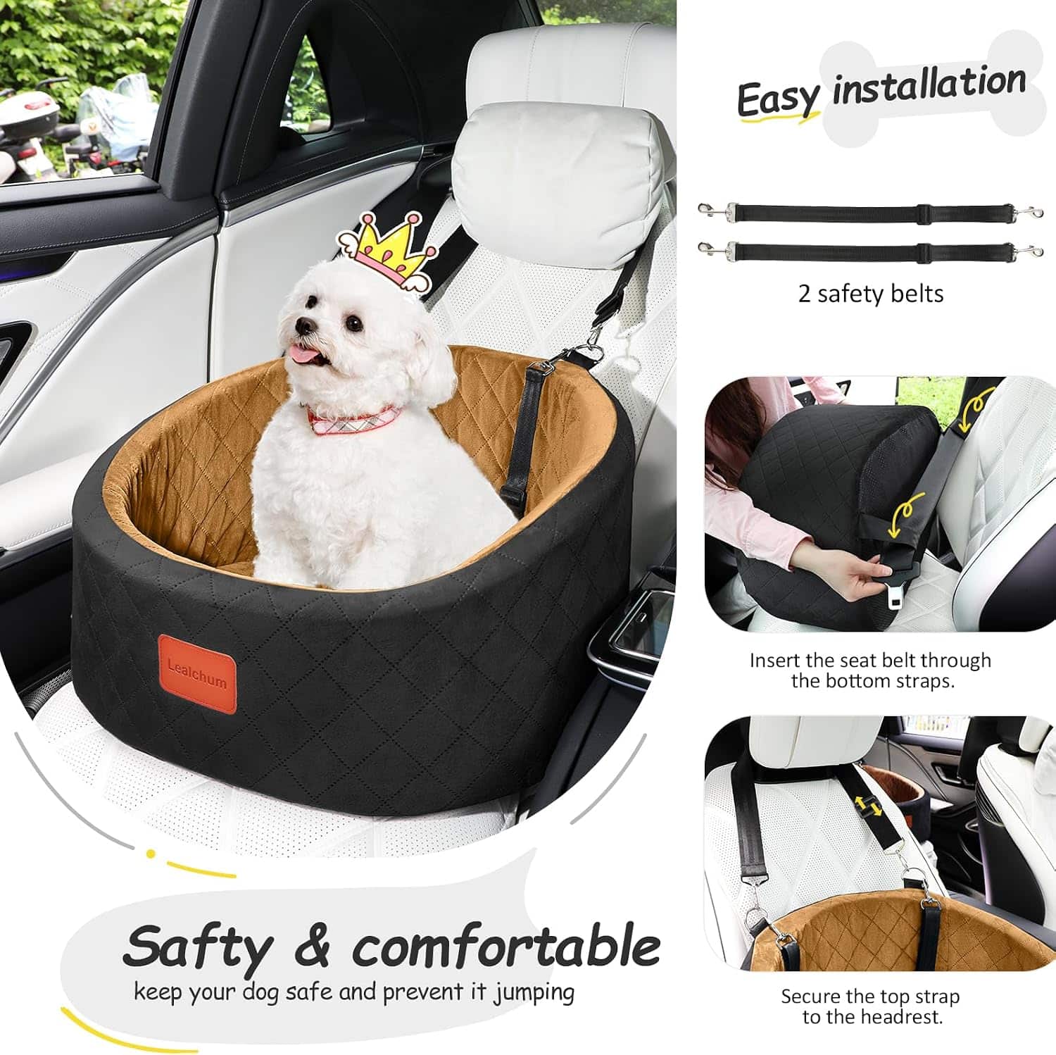 Asiento auto perro memory foam 55x45 cm cama viaje ortopedica lavable bulldog frances pug anti ansiedad
