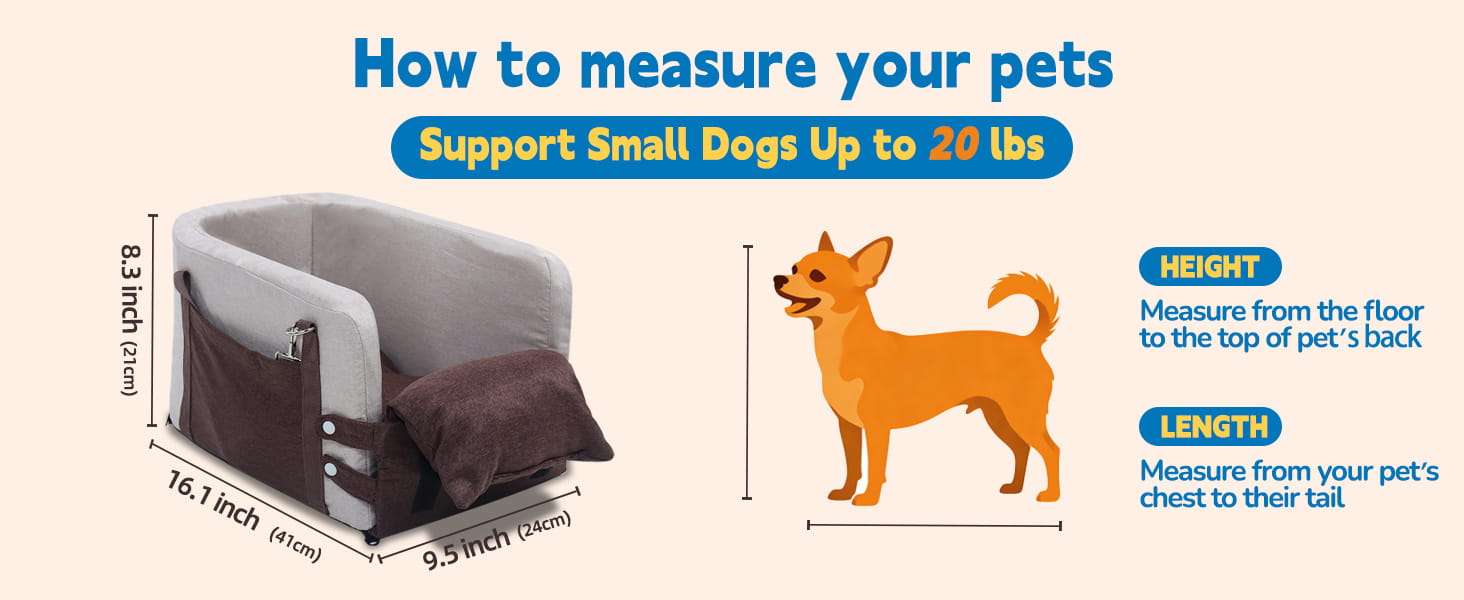 Asiento consola central perro auto apoyabrazos 41x24x21 cm razas pequeñas chihuahua yorkshire anti mareo