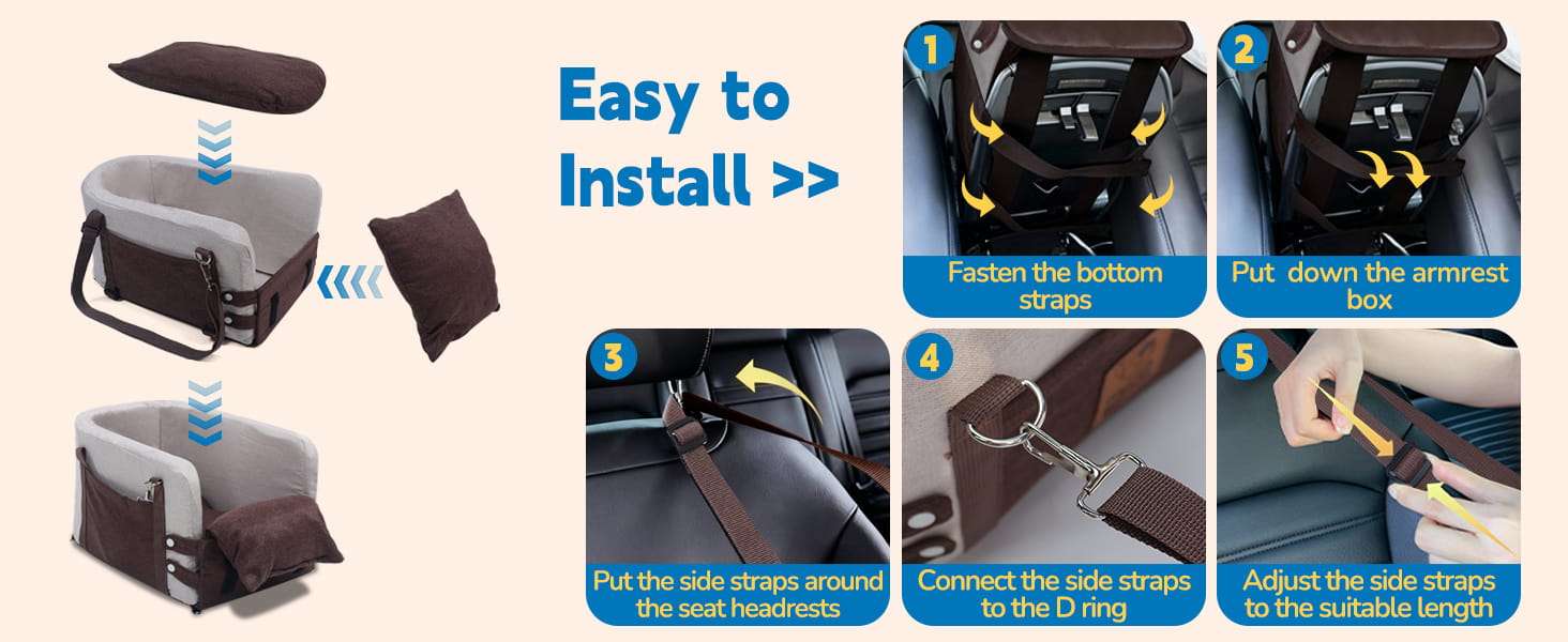 Asiento consola central perro auto apoyabrazos 41x24x21 cm razas pequeñas chihuahua yorkshire anti mareo