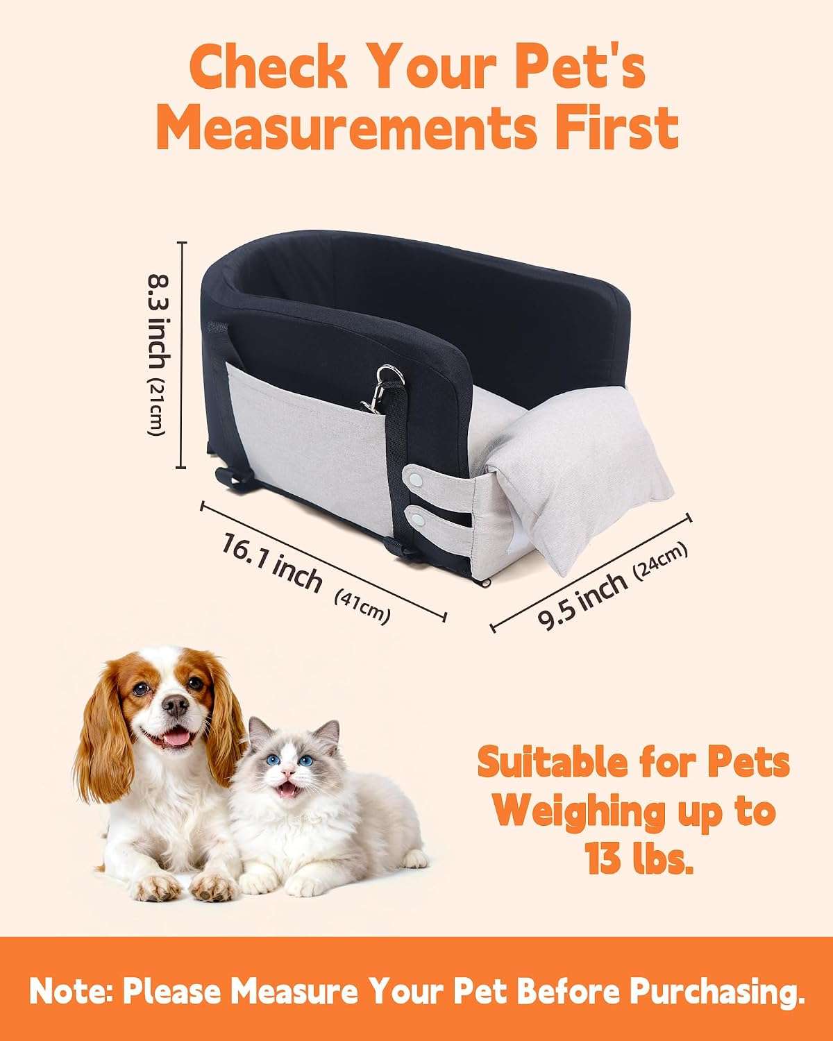 Asiento consola central perro auto apoyabrazos 41x24x21 cm razas pequeñas chihuahua yorkshire anti mareo