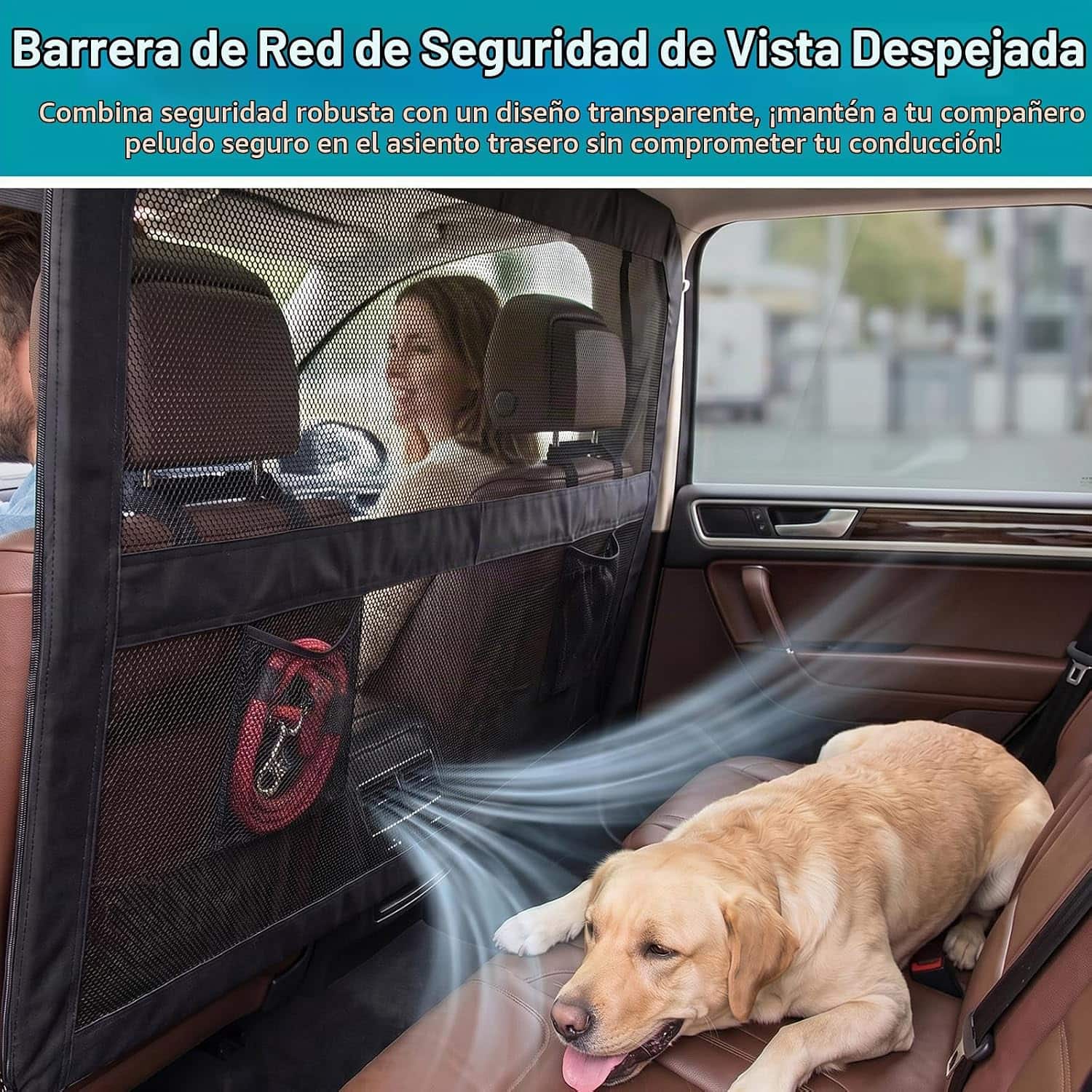 Malla separadora transparente auto suv maletero perro roja marco metal barrera anti escapes anti mordeduras