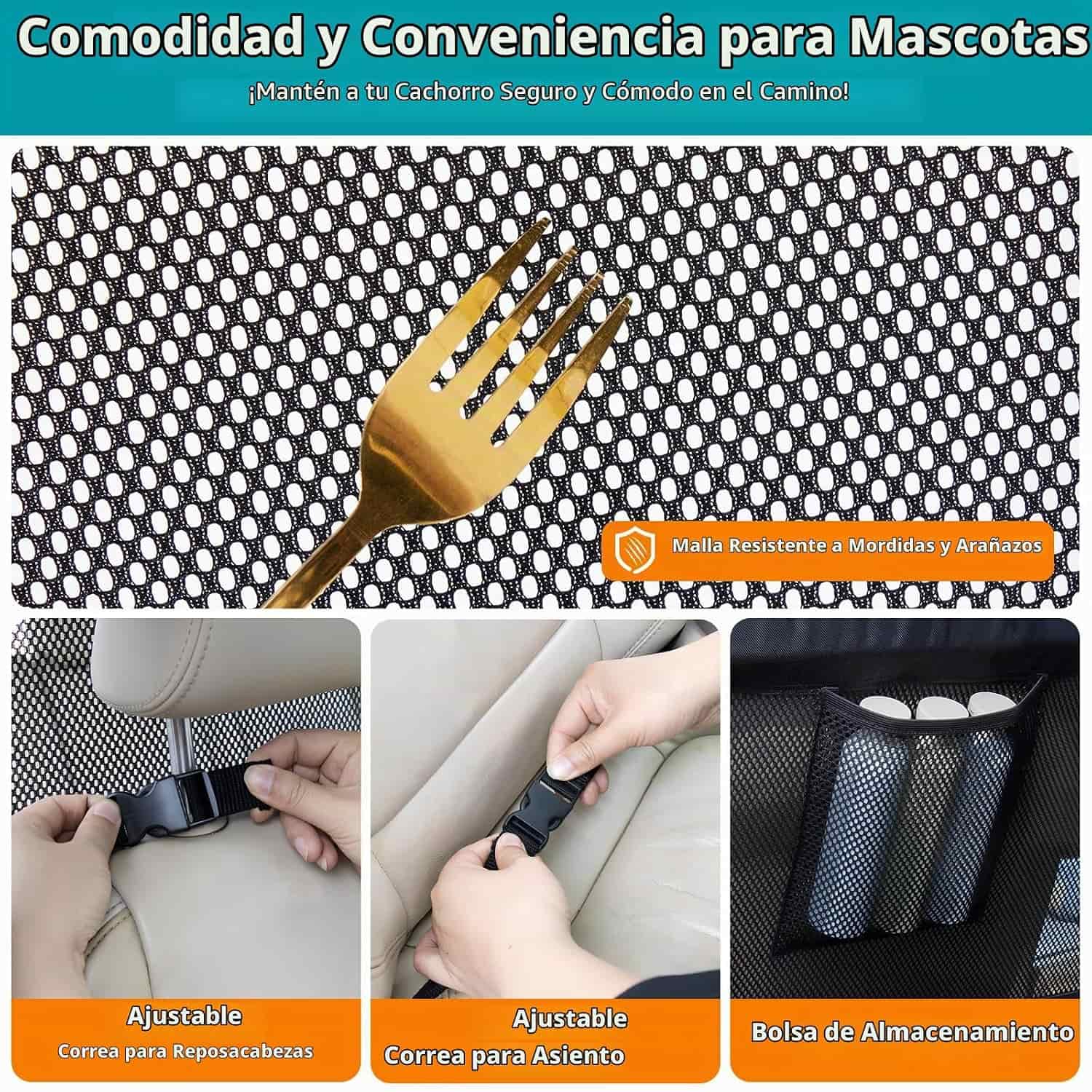 Malla separadora transparente auto suv maletero perro roja marco metal barrera anti escapes anti mordeduras