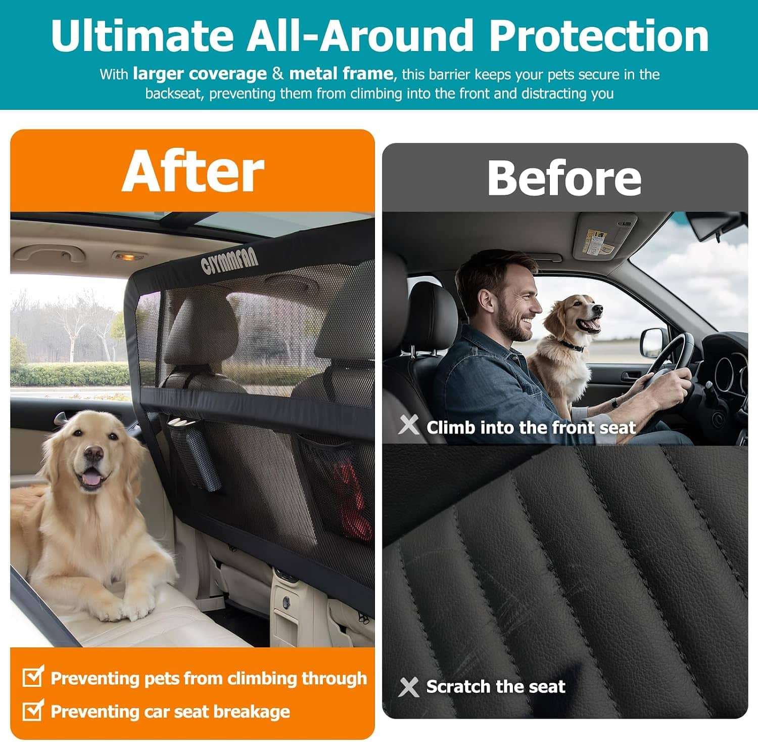 Malla separadora transparente auto suv maletero perro roja marco metal barrera anti escapes anti mordeduras