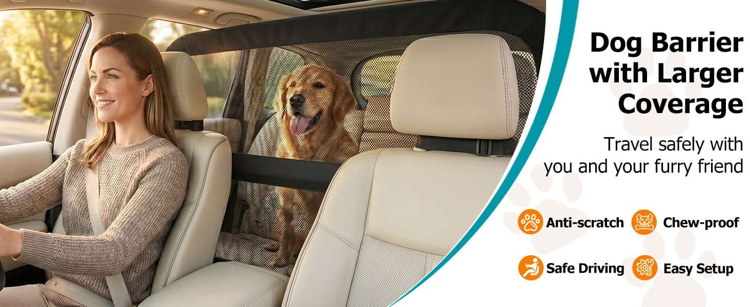 Malla separadora transparente auto suv maletero perro roja marco metal barrera anti escapes anti mordeduras