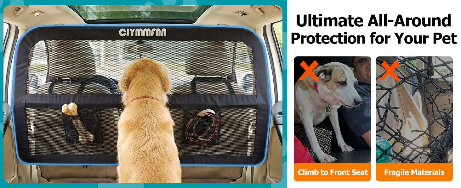 Malla separadora transparente auto suv maletero perro roja marco metal barrera anti escapes anti mordeduras