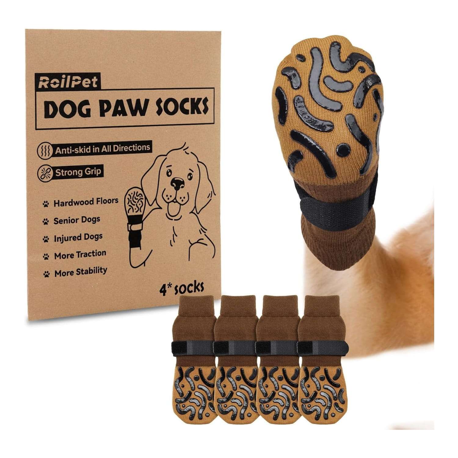 Calcetines para mascotas antideslizantes doble cara piso flotante perro senior correas ajustables