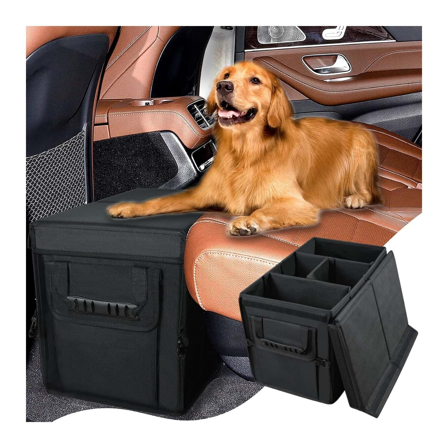 Cubo extensor asiento auto perro relleno espacio organizador mascotas rigido 90kg impermeable plegable oxford