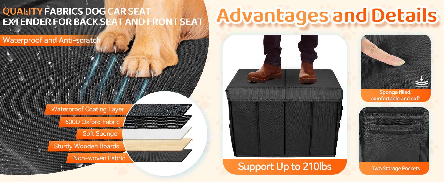 Cubo extensor asiento auto perro relleno espacio organizador mascotas rigido 90kg impermeable plegable oxford