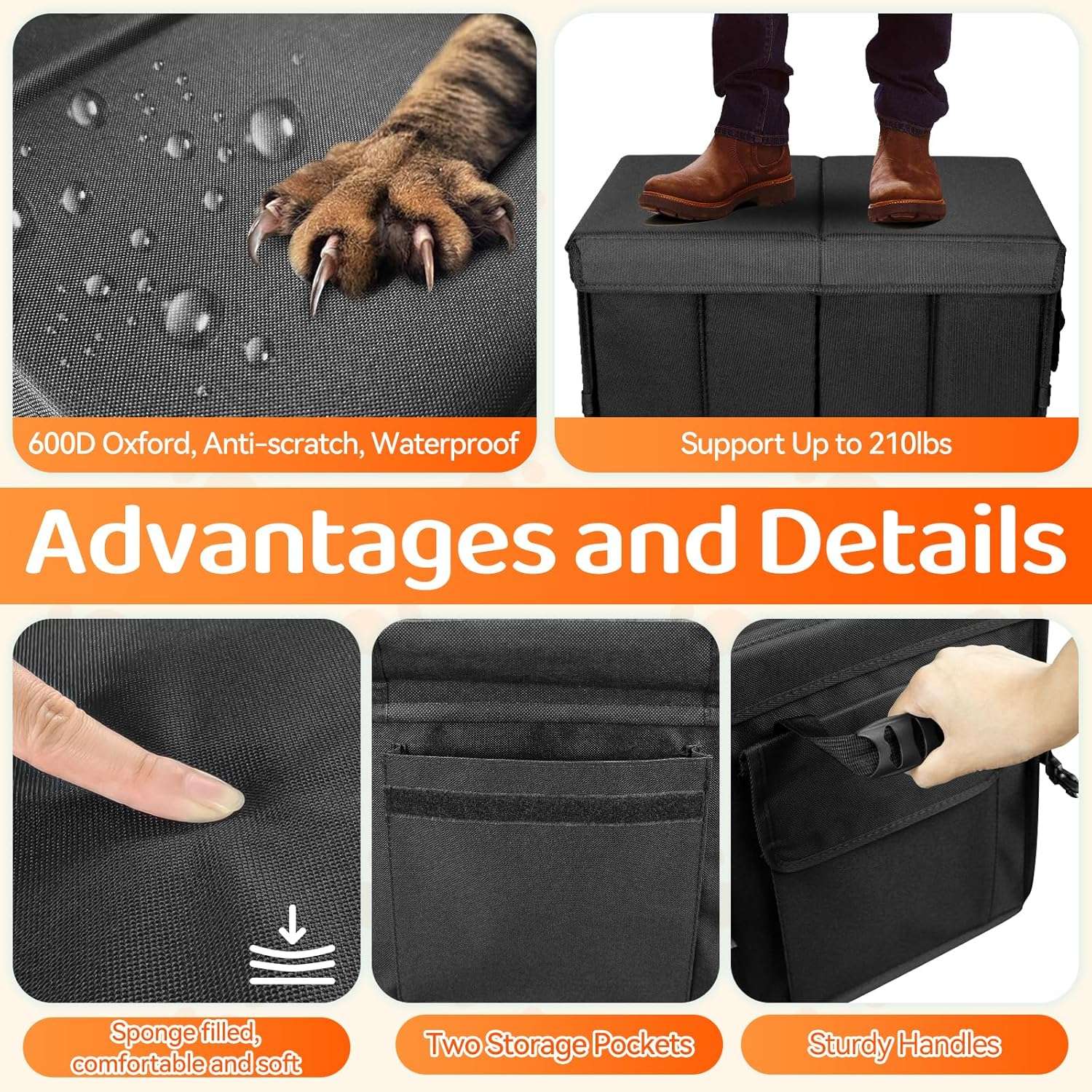 Cubo extensor asiento auto perro relleno espacio organizador mascotas rigido 90kg impermeable plegable oxford