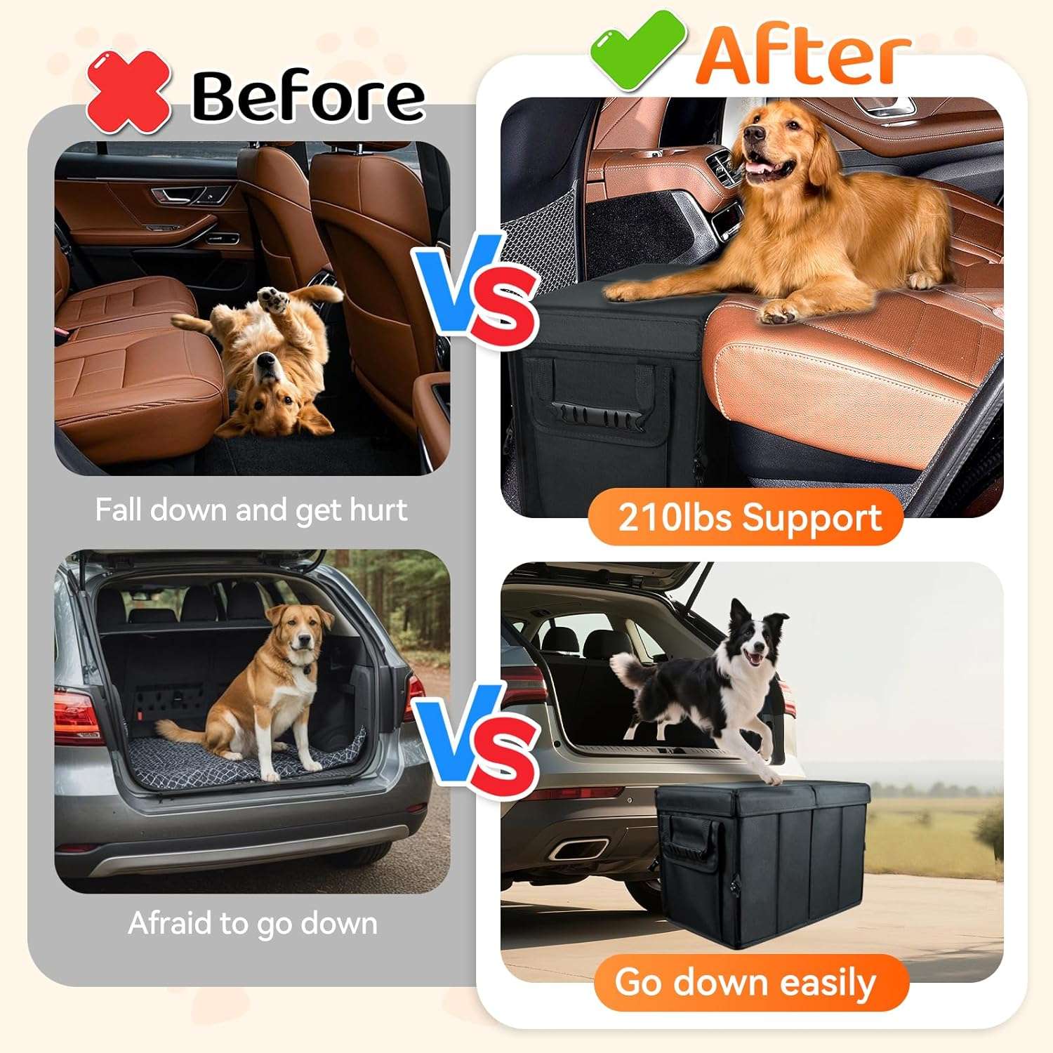 Cubo extensor asiento auto perro relleno espacio organizador mascotas rigido 90kg impermeable plegable oxford