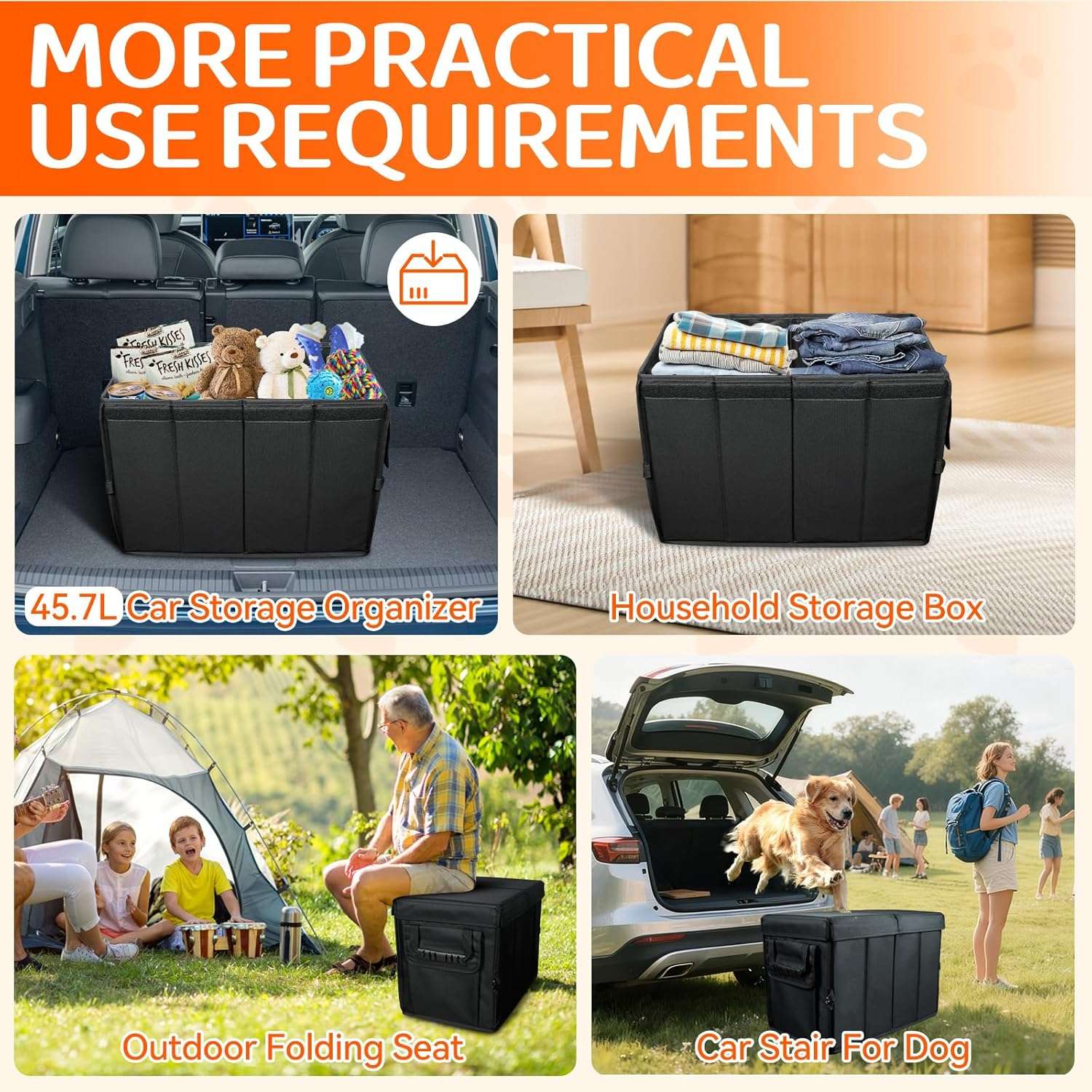 Cubo extensor asiento auto perro relleno espacio organizador mascotas rigido 90kg impermeable plegable oxford