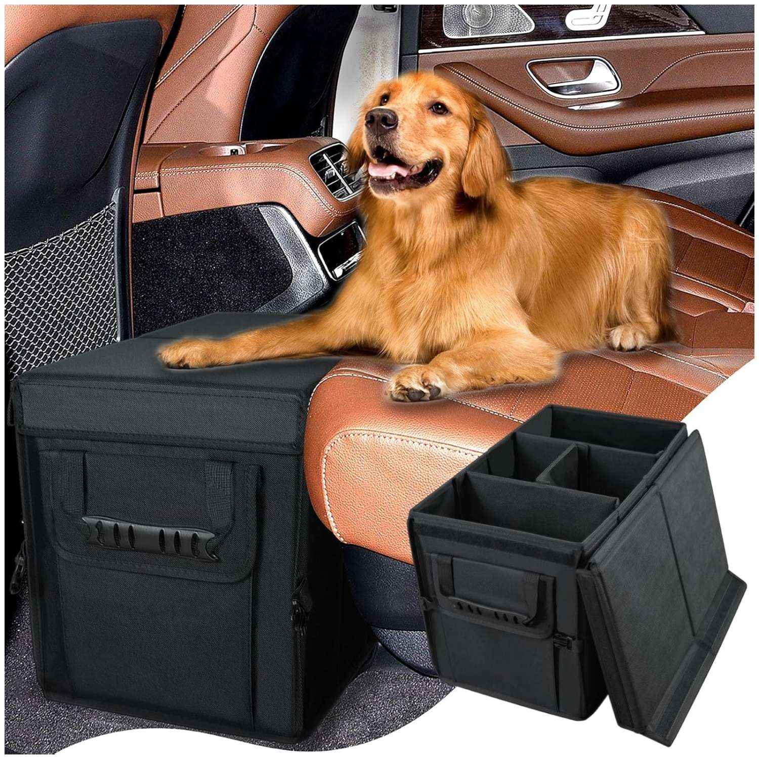 Cubo extensor asiento auto perro relleno espacio organizador mascotas rigido 90kg impermeable plegable oxford