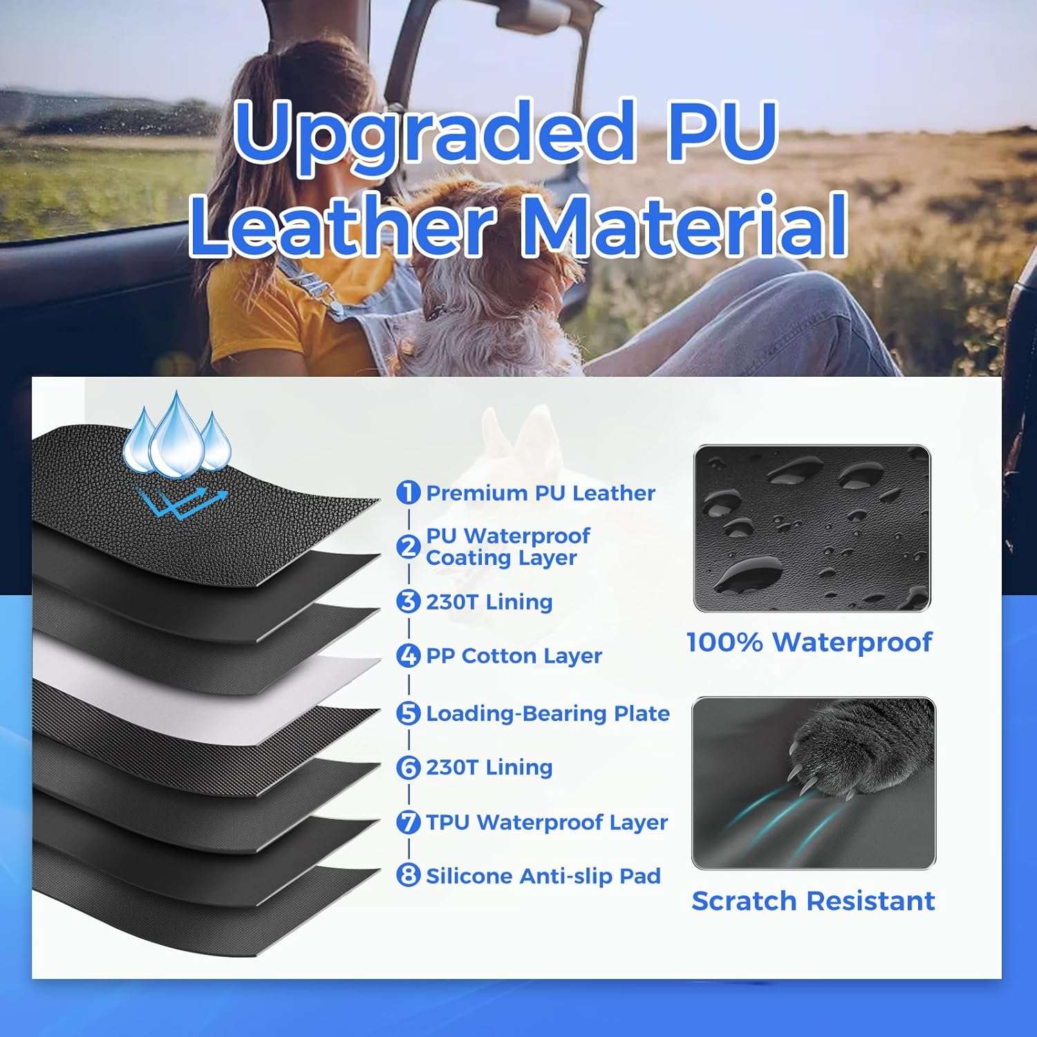 Cubre asientos perro camioneta base dura ecocuero F150 RAM 142x76 cm impermeable soporta 190kg plataforma rigida