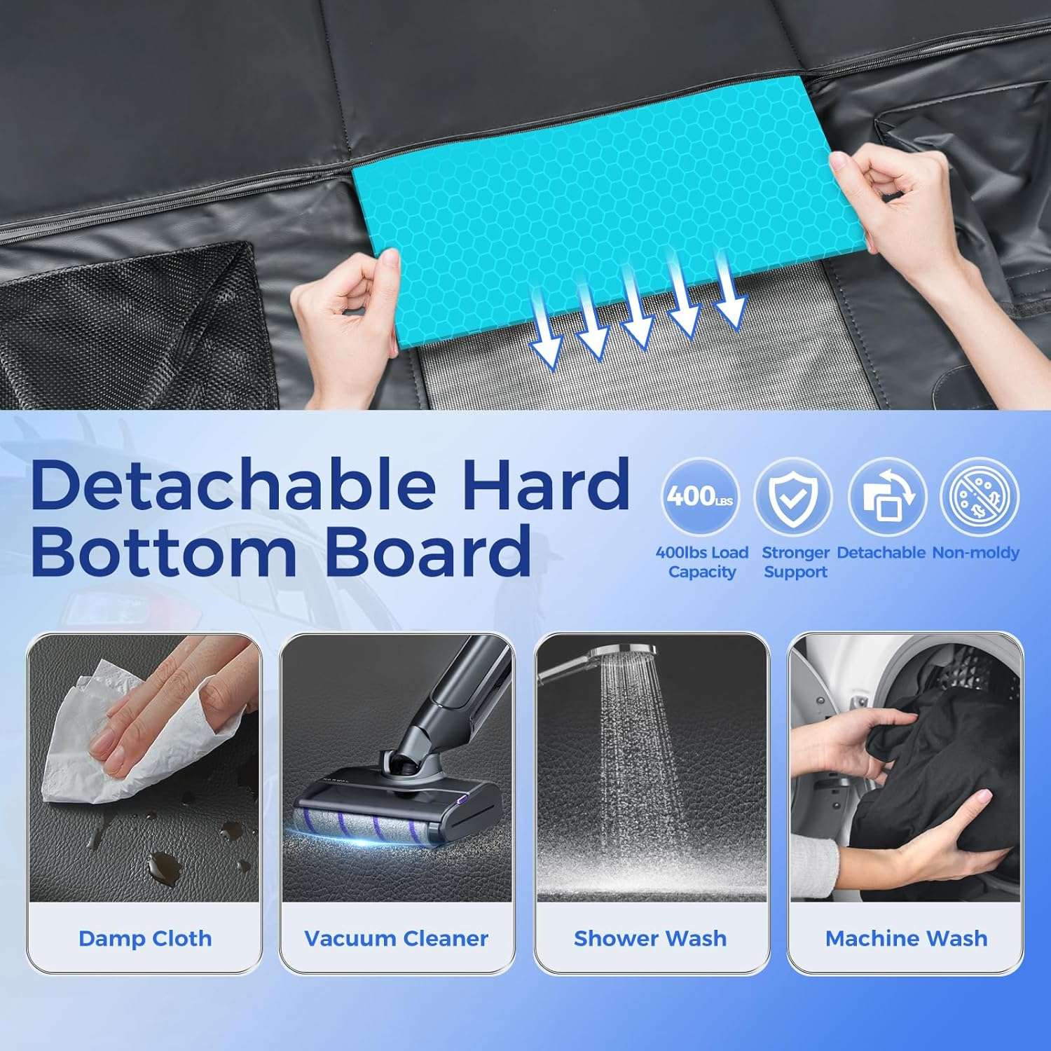 Cubre asientos perro camioneta base dura ecocuero F150 RAM 142x76 cm impermeable soporta 190kg plataforma rigida