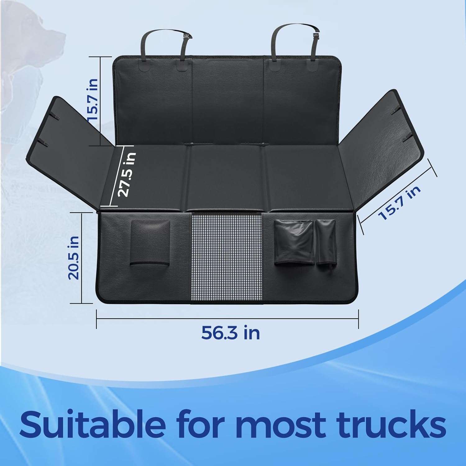 Cubre asientos perro camioneta base dura ecocuero F150 RAM 142x76 cm impermeable soporta 190kg plataforma rigida