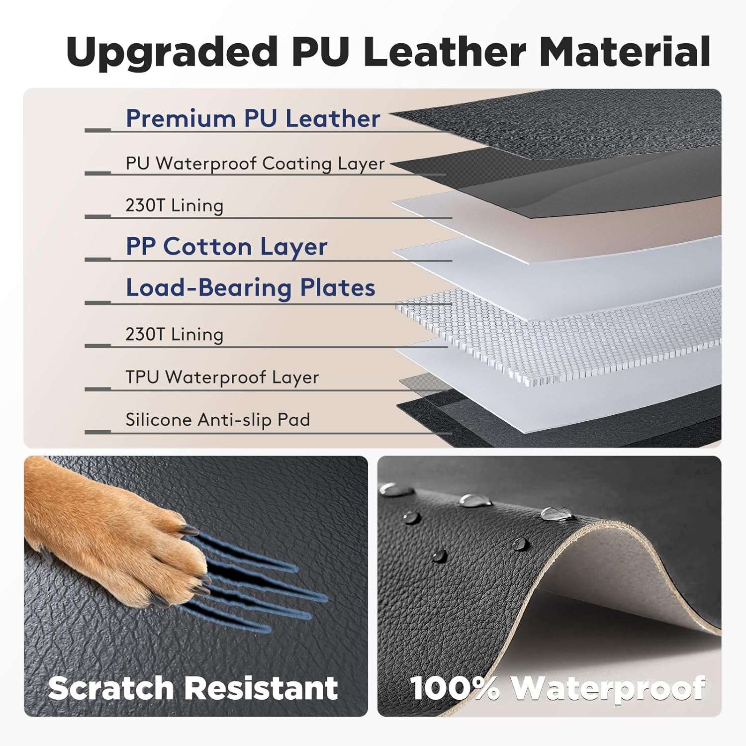 Cubre asientos perro auto base rigida ecocuero 132x63 cm soporte 180kg impermeable perro gigante SUV