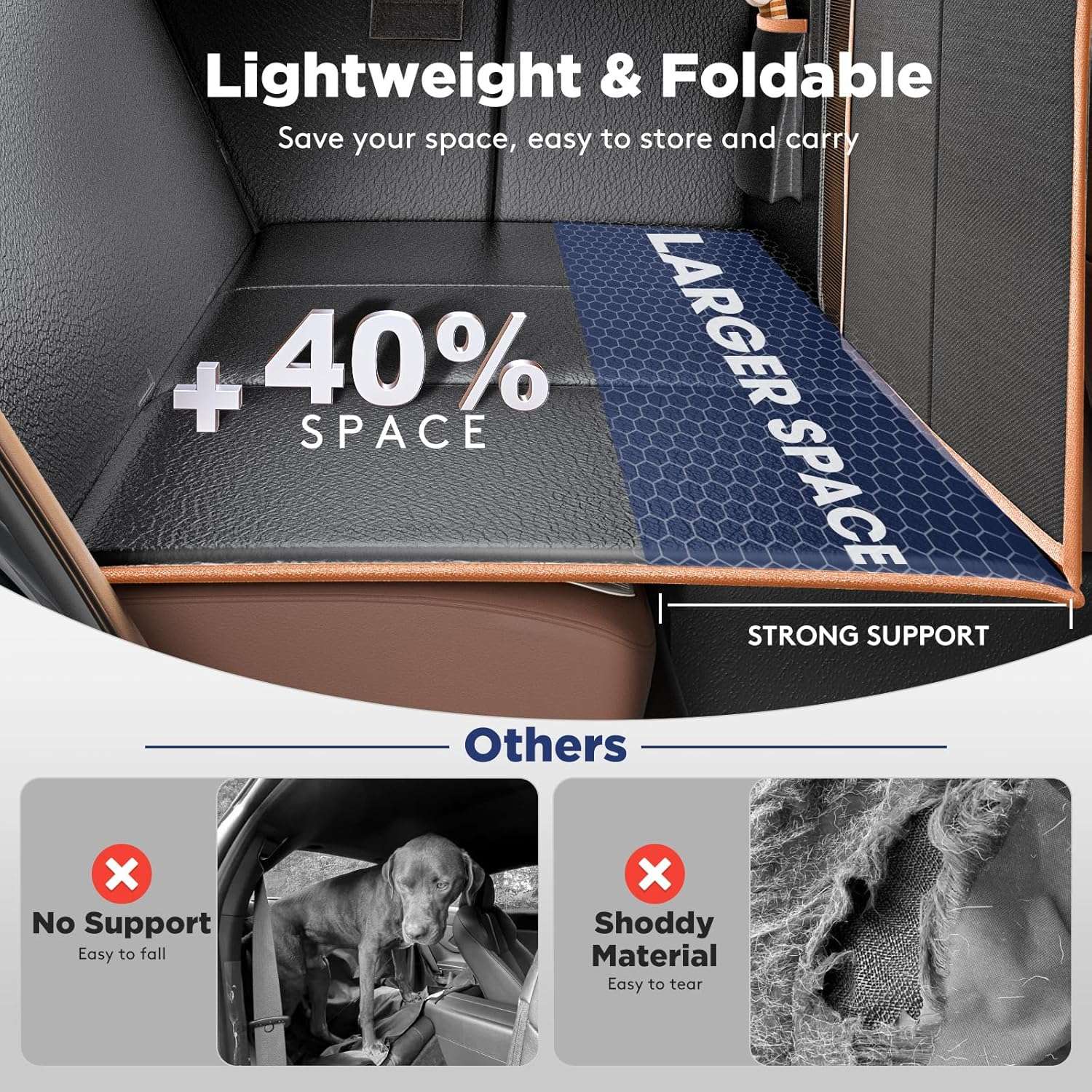Cubre asientos perro auto base rigida ecocuero 132x63 cm soporte 180kg impermeable perro gigante SUV