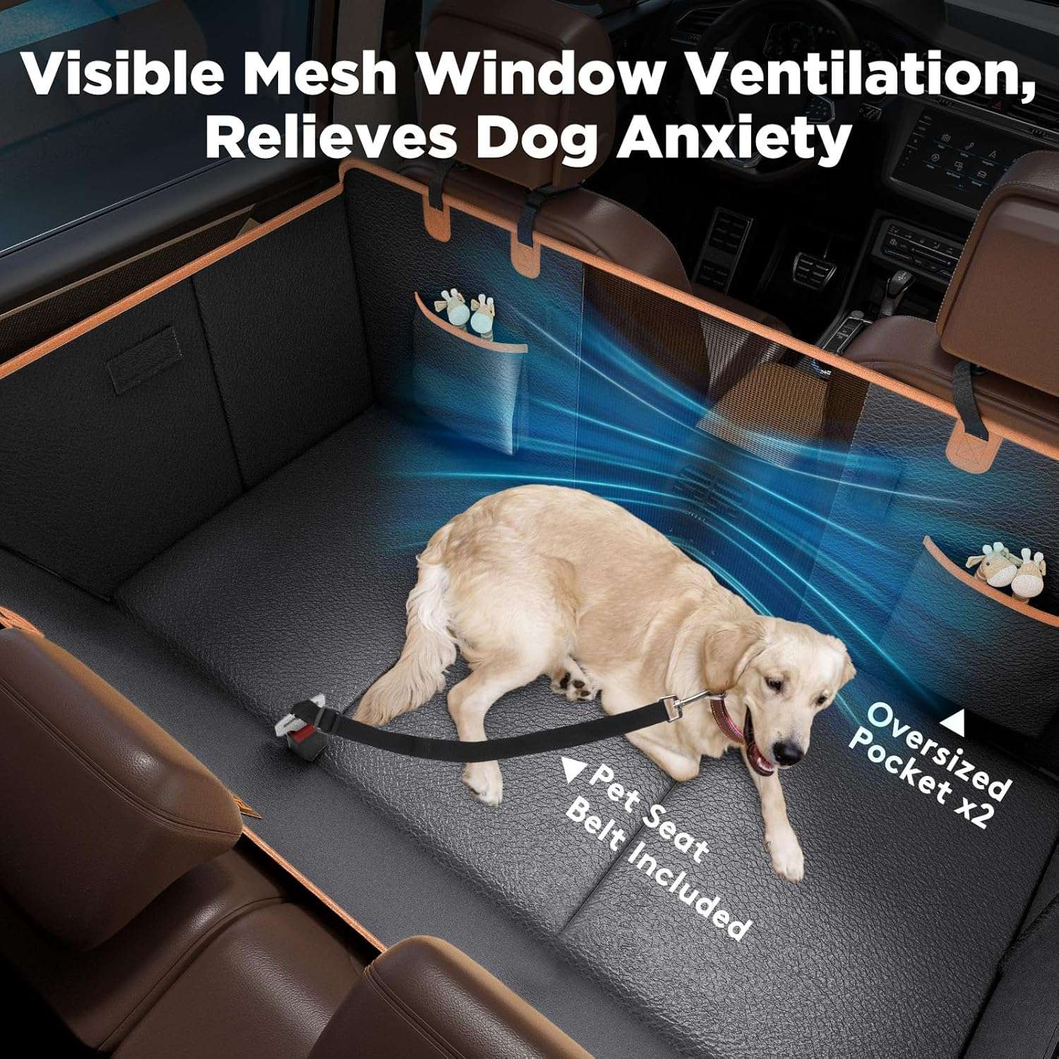 Cubre asientos perro auto base rigida ecocuero 132x63 cm soporte 180kg impermeable perro gigante SUV