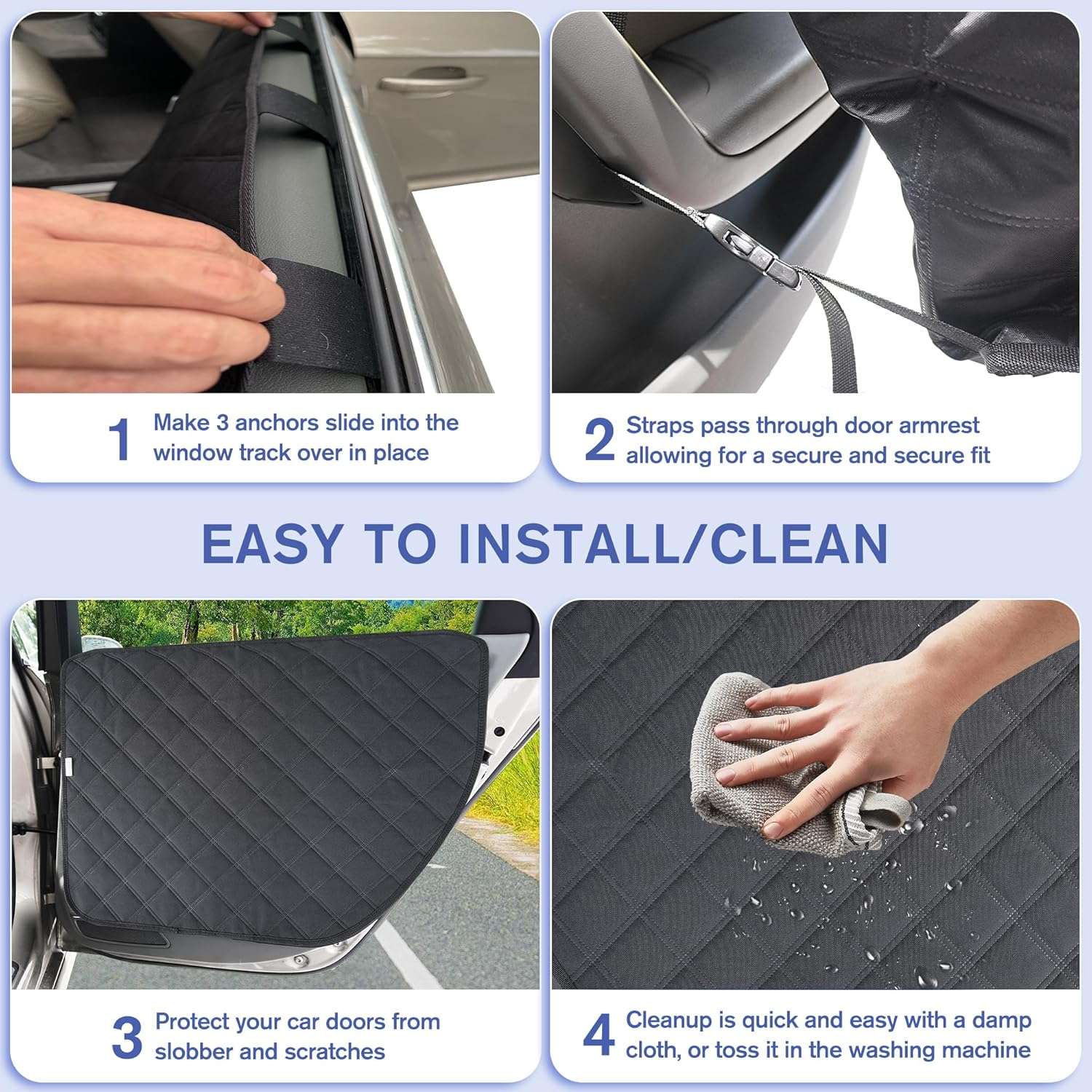 Pack 2 protectores puerta camioneta SUV perro XL 79x71 cm anti rasguños impermeable correa apoyabrazos