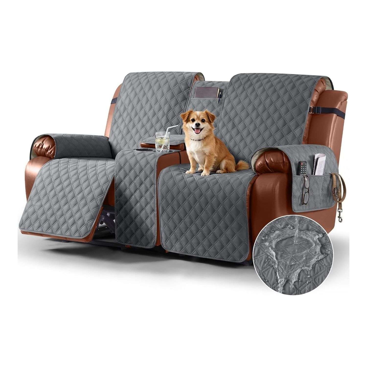 Cubre sofa reclinable 2 cuerpos sofa cine consola portavasos funda impermeable mascotas sillon berger doble