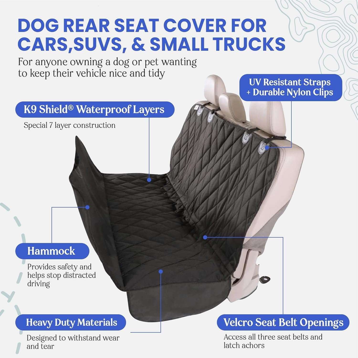 Cubre asiento trasero perro auto suv hamaca impermeable poliester 600d protector tapiz mascotas antideslizante