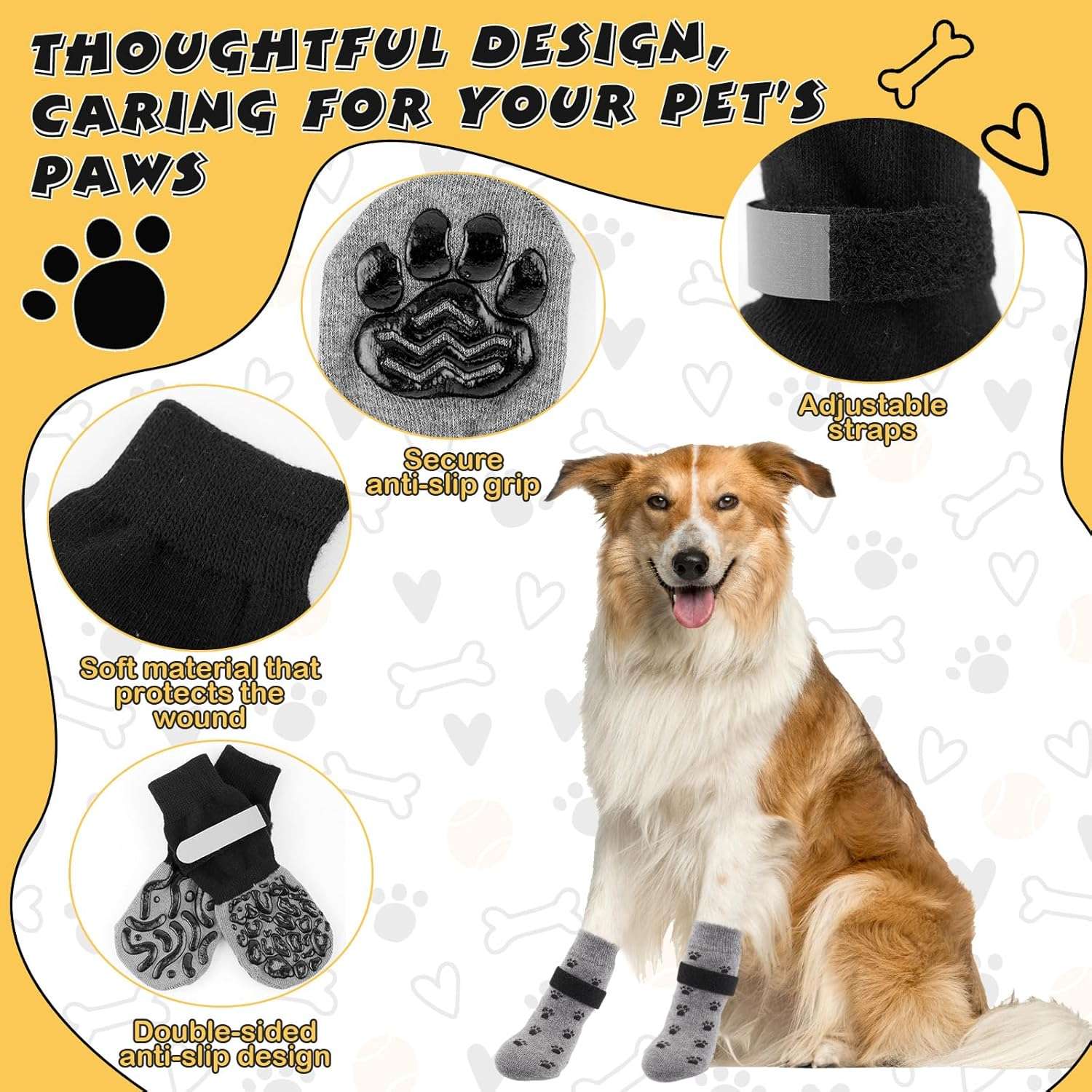 Pack 12 calcetines perro diseños leopardo oruga antideslizantes piso flotante anti lamido ajustables