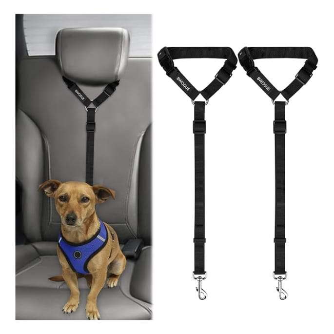 Pack 2 cinturones seguridad perro reposacabezas auto universal ajustable nylon negro arnes viaje