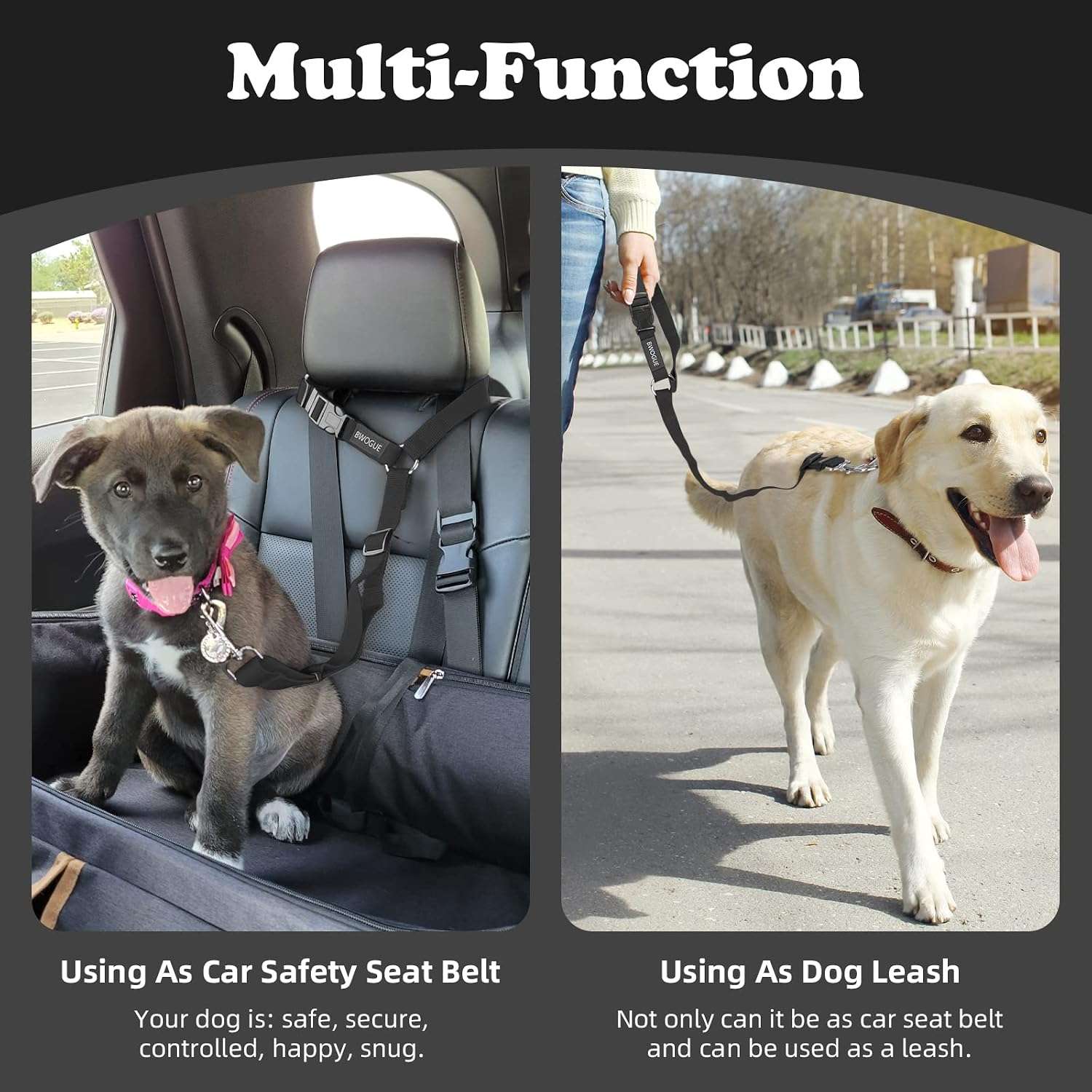 Pack 2 cinturones seguridad perro reposacabezas auto universal ajustable nylon negro arnes viaje